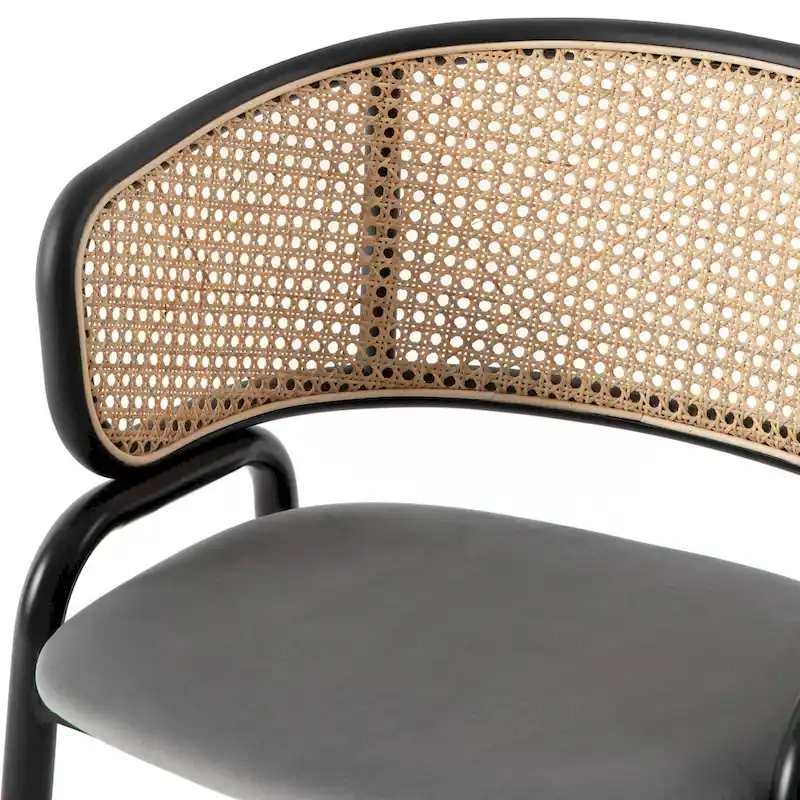 Wicker Back Dining Chair with Velvet Seat and Metal Legs