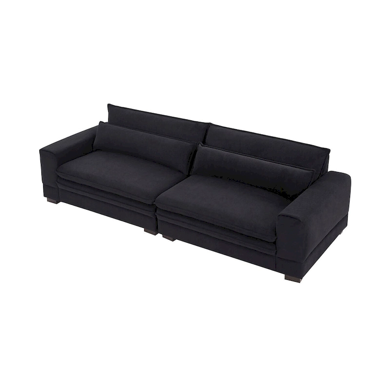 104 in Mid-Century Modern Fabric Sofa, Upholstered Sofa Couch with 2 Pillows, Solid Wood Legs