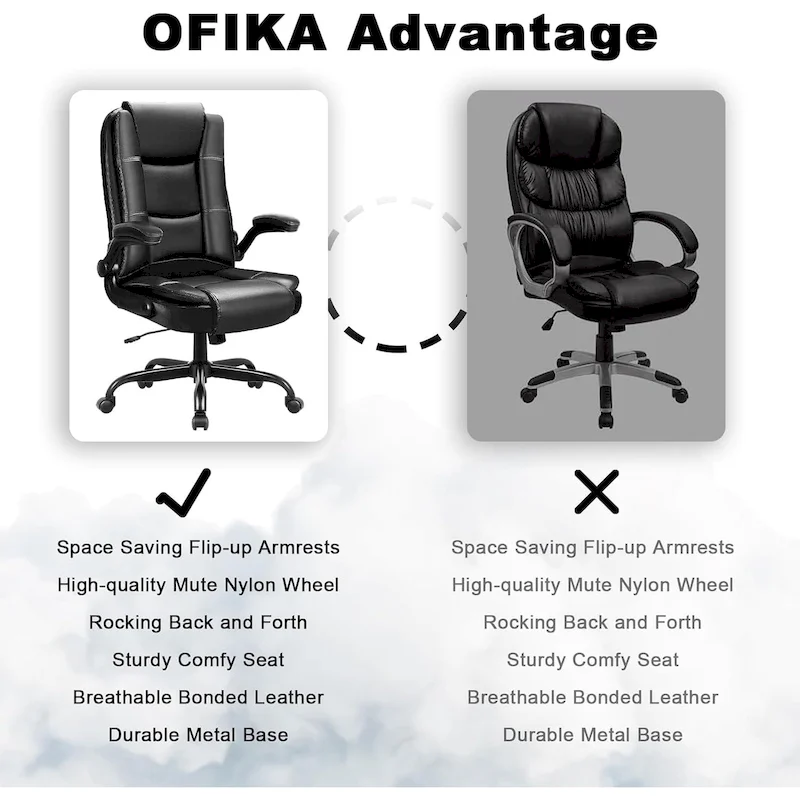 Big and Tall Ergonomic High Back Adjustable Height Leather Executive Chair with Padded Flip-up Arms