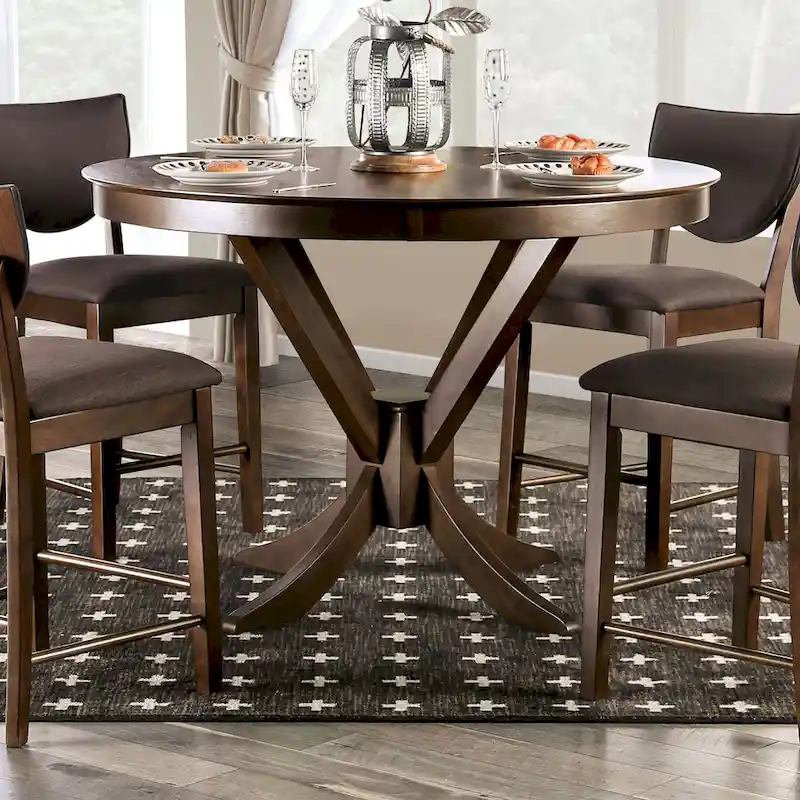 Walnut Round Counter Height Dining Table, Seats 4, Pedestal Base
