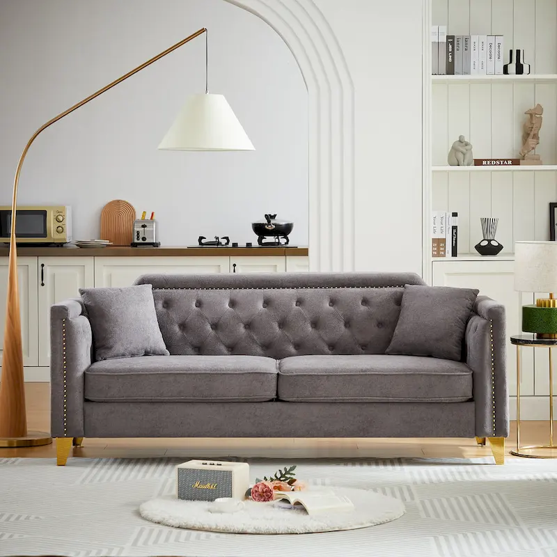 Mid-Century Style Sofa with Chenille Fabric