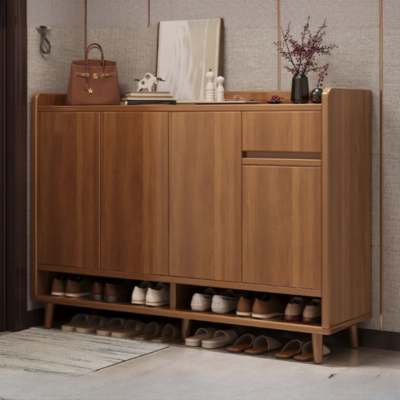 Vertical Modern White Wood Entryway Shoe Cabinet