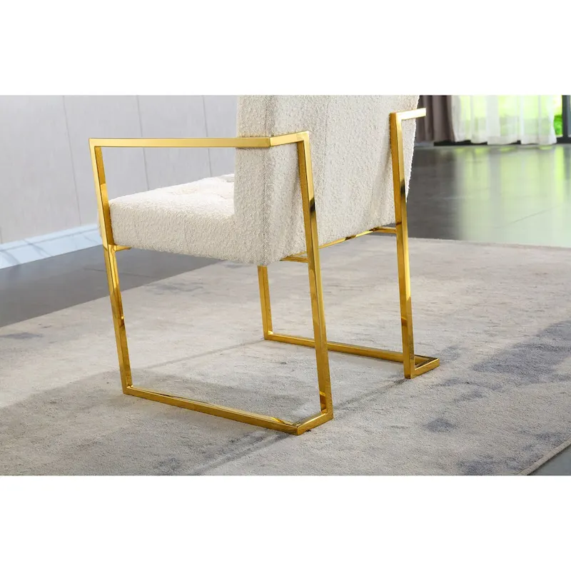 Modern Velvet Dining Arm Chair Set of 1, Tufted Design and Gold Finish Stainless Base