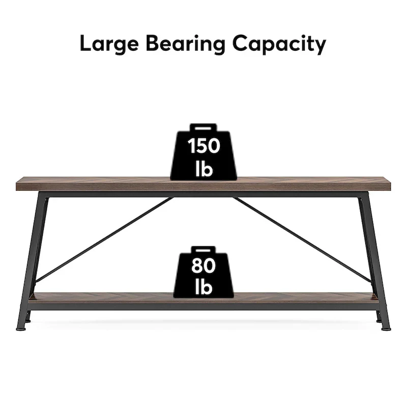 Rustic Brown Industrial Console Table with 2-Tier Storage