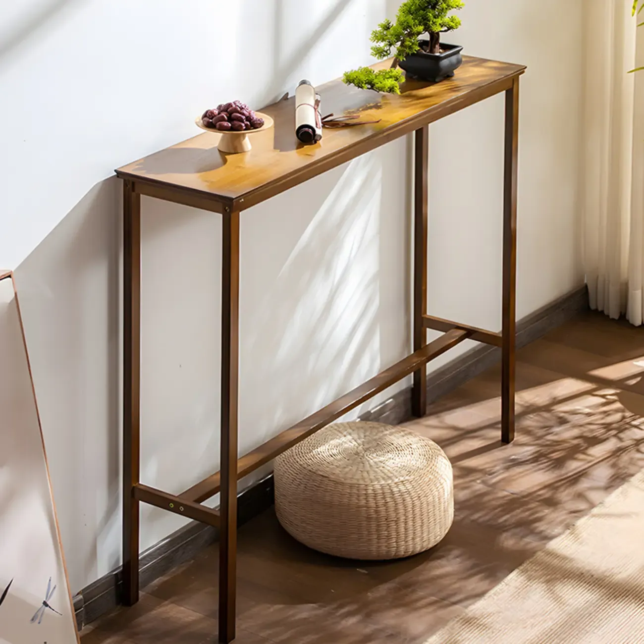 Modern Natural Finish Wooden Fixed Top Footrest Bar Tables