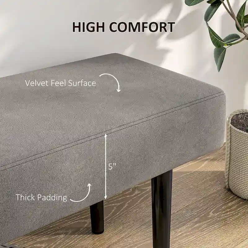 HOMCOM 39 End of Bed Bench, Upholstered Entryway Bench with Steel Legs, Bedroom Bench, Gray