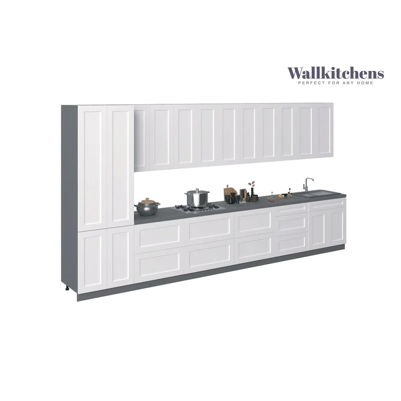 White Matte Kitchen Base Cabinet Set, 15ft Wide (182x24), Family Size