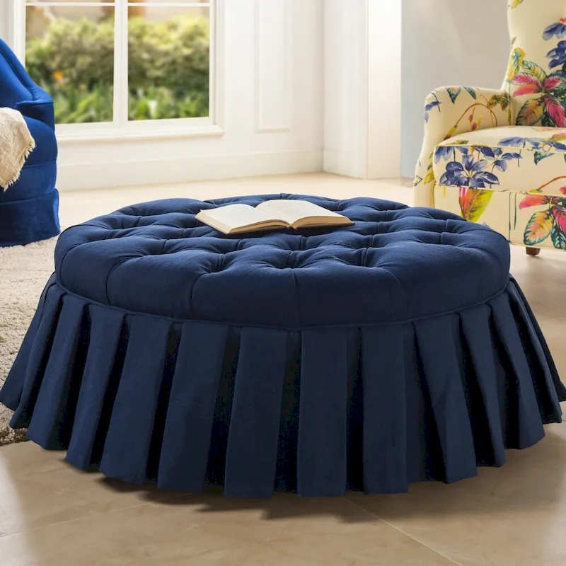 Baruti Tufted Cocktail Ottoman with Pleated Skirt