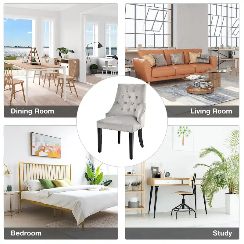 Velvet Dining Chair Upholstered Tufted Armless w/ Nailed Trim & Ring