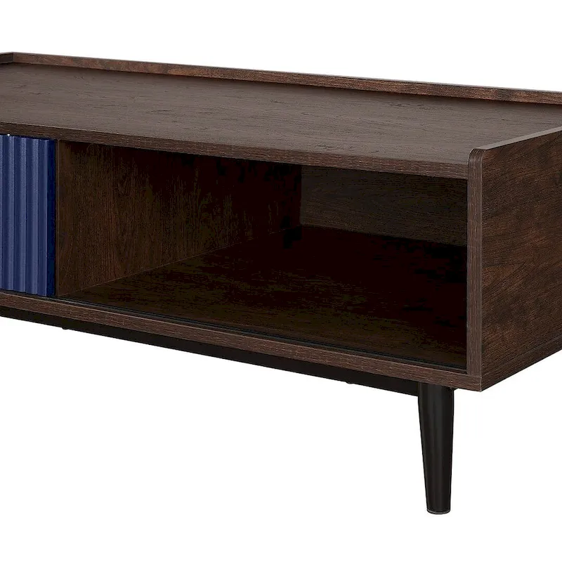 Modern Ribbed Coffee Table with Drawer and Shelf