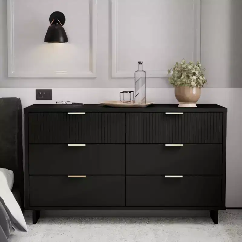 GDFStudio Biljon 55 Modern Glam Double Wide Dresser with 6 Drawers