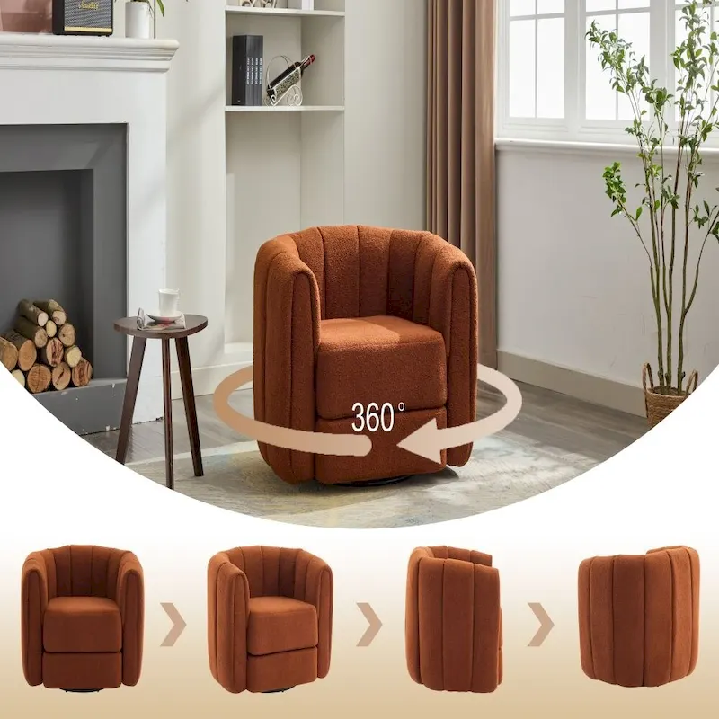 360° Swivel Barrel Chair - Upholstered Teddy Fabric Accent Chair