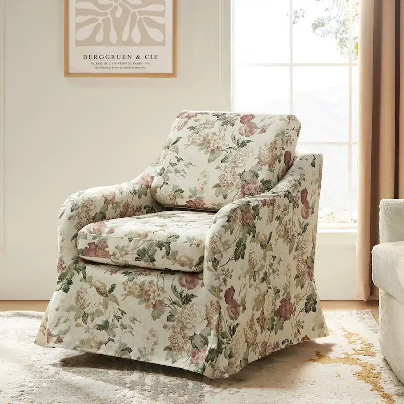 Floral Swivel Accent Chair with Removable Slipcover - Single Seat