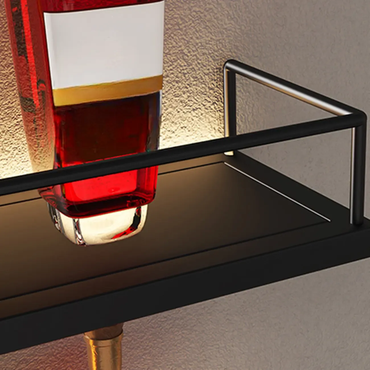 Wall-Mounted LED light Metal Open Wine Rack with Hook and Shelf