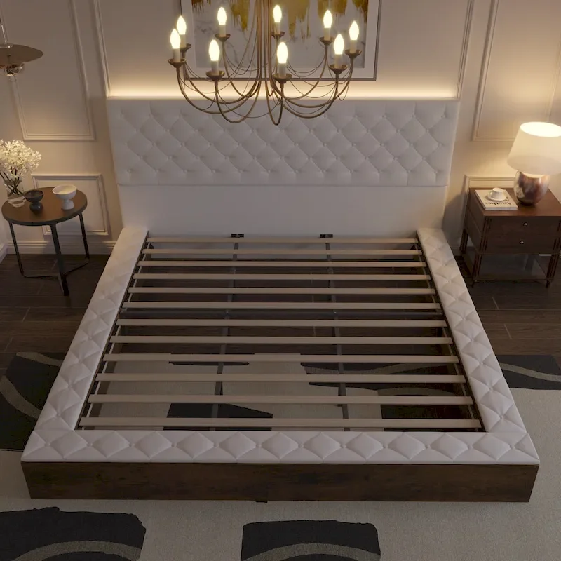 Queen/King Designer Bed Frame with LED Ambiance Lighting PU Leather