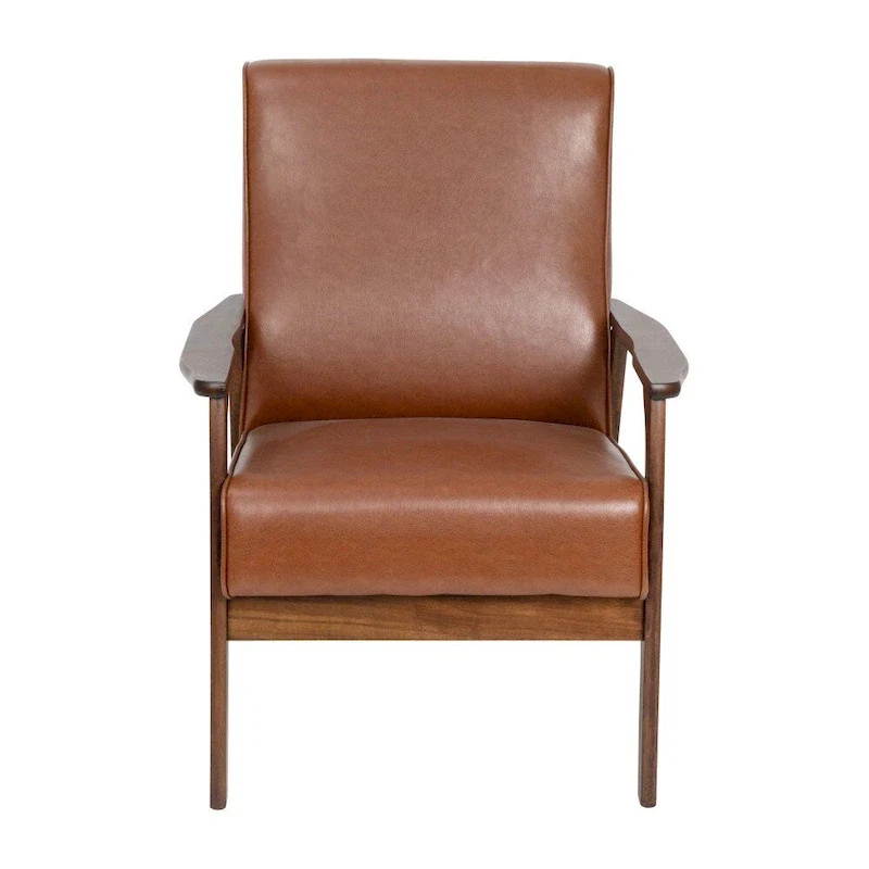 Mid-Century Modern Armchair with Wooden Frame and Faux Leather Cushions
