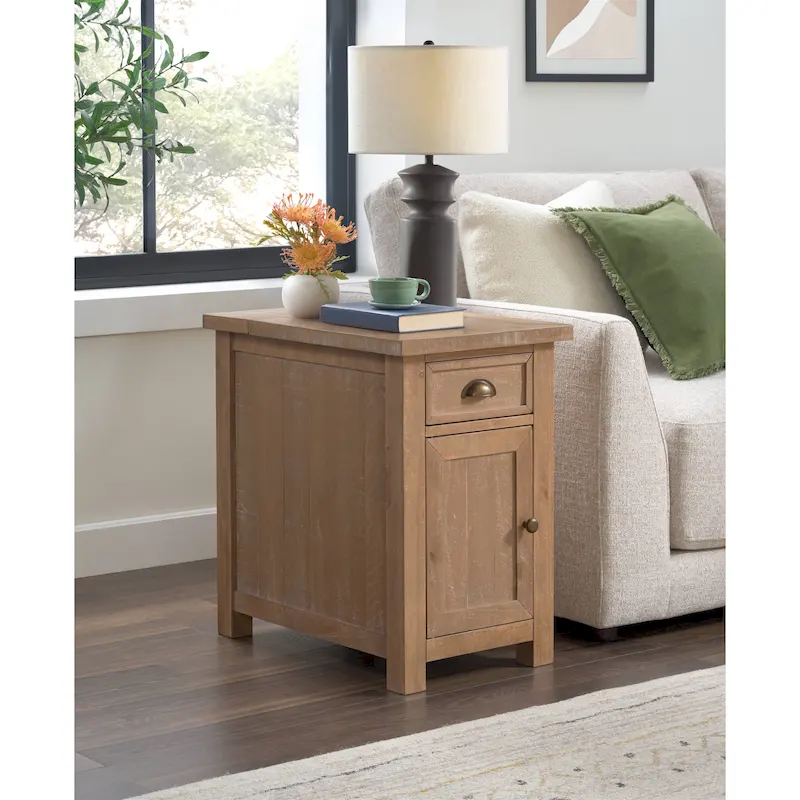 Solid Wood Chairside End Table with Hidden Power Outlets