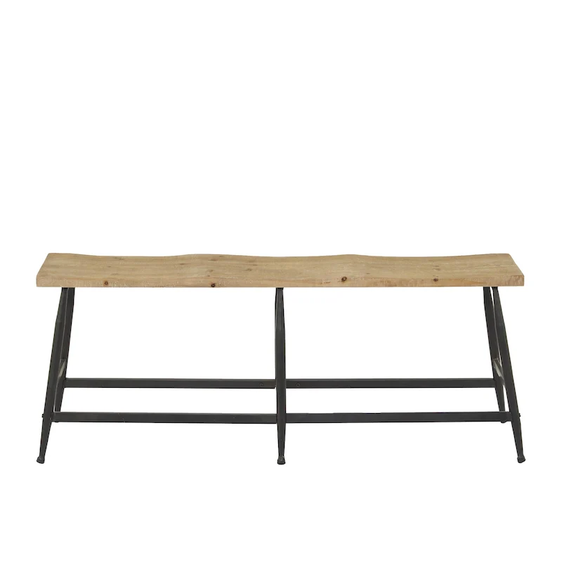 Brown Metal Slim Entryway Bench with Wood Seat