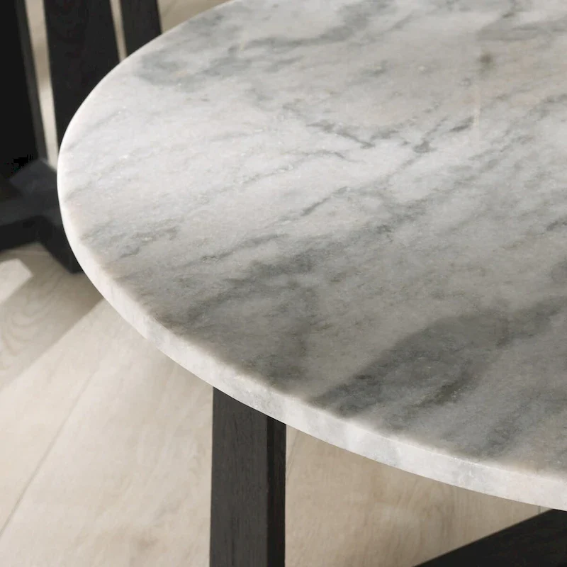 Round Marble Top Coffee Table with Acacia Wood Legs – White/Natural / White/Black