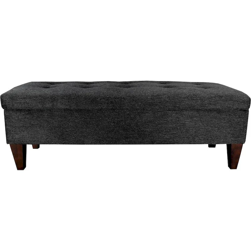 Brooke 10 Button Tuft Charcoal Upholstered Long Storage Bench Ottoman