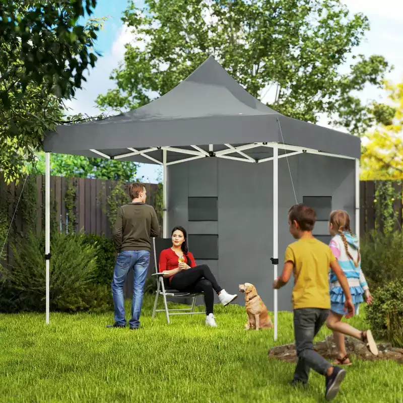 Outsunny 10' x 10' Heavy Duty Pop Up Canopy Tent with Sidewall, UPF50+ Instant Sun Shelter