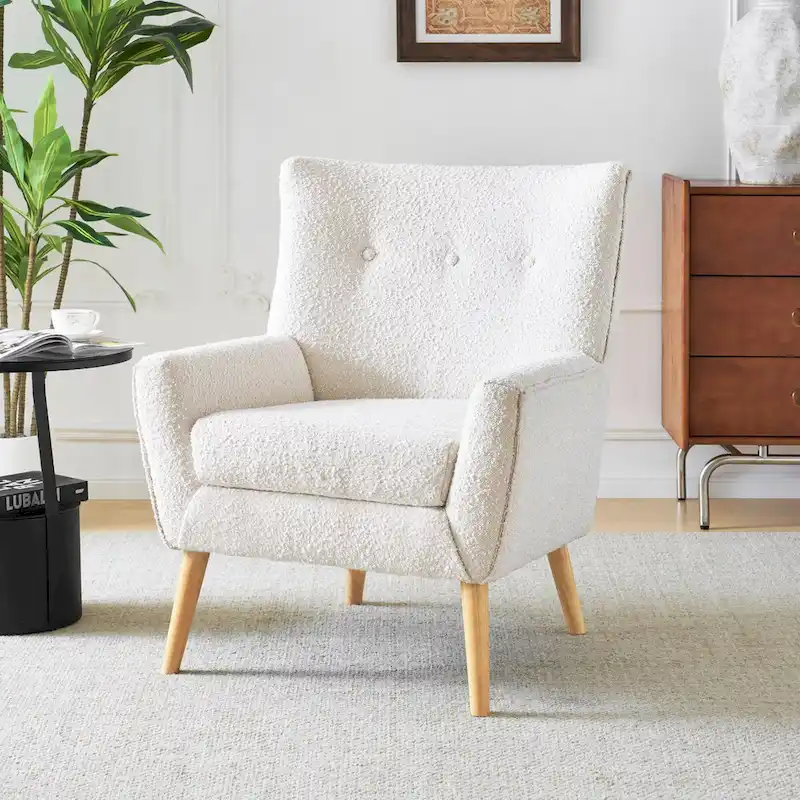 Modern Plush Fabric Accent Chair with Wood Legs