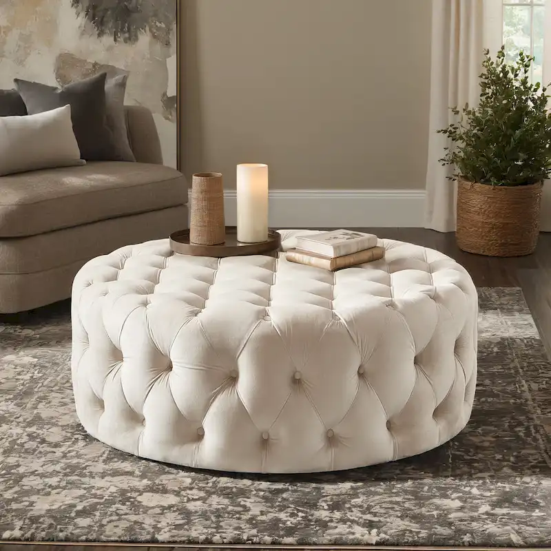 Gdansk Round Tufted Ottoman with Casters