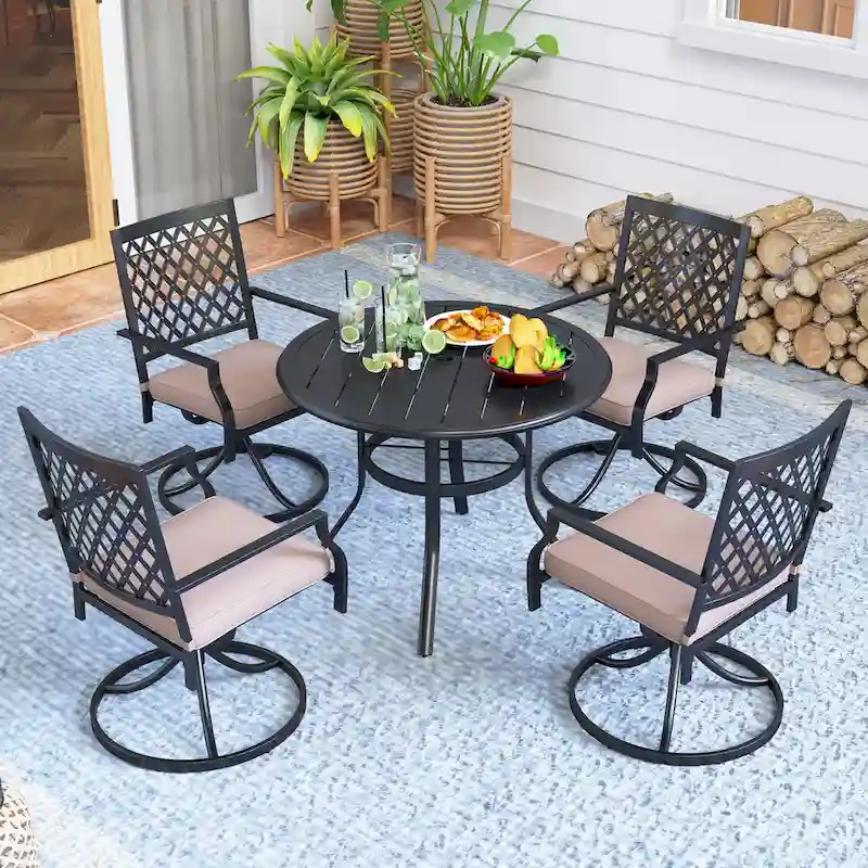 MAISON ARTS 5 Piece Outdoor Patio Dining Set, 4 Swivel Chairs with Cushions and 37.8