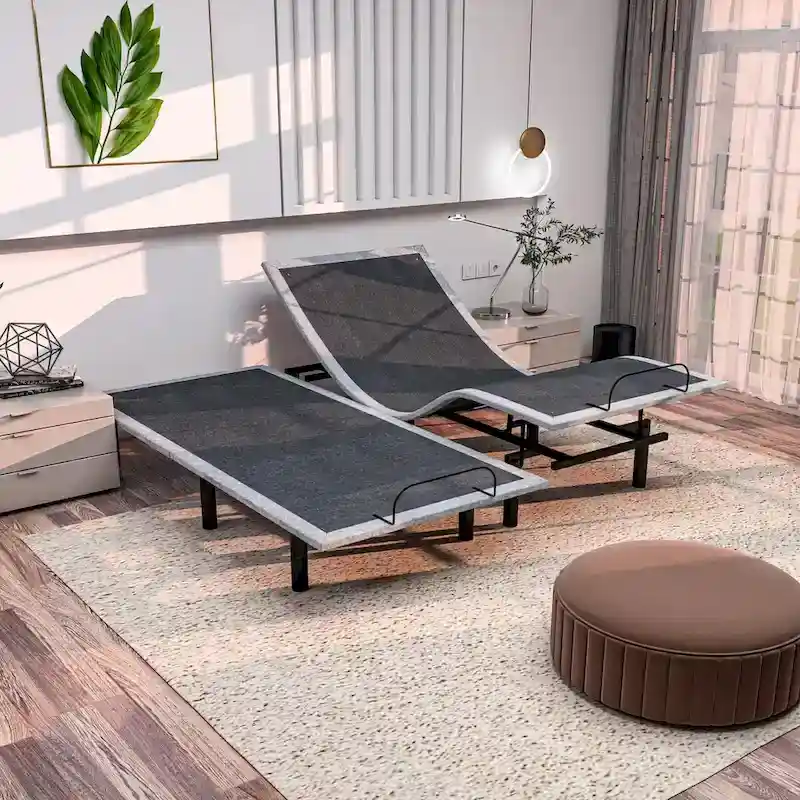 Renanim SF Adjustable Bed Frame, Dual Massage, USB, Underbed Light, App Control, Head and Foot Incline, Reclining Base