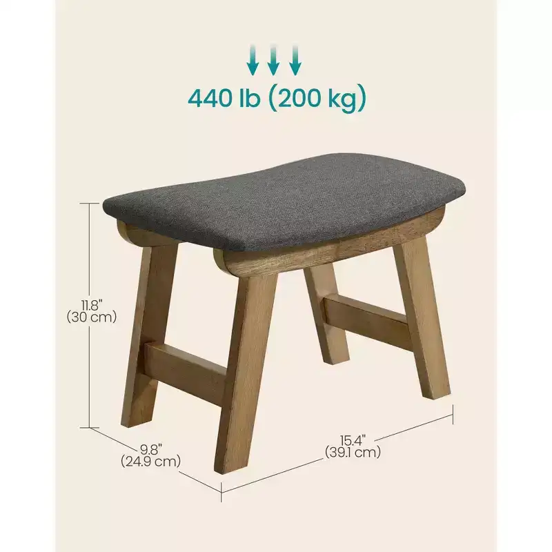 SONGMICS Foot Stool Ottoman, Padded Foot Rest Vanity Stool Under Desk with Solid Wood Frame
