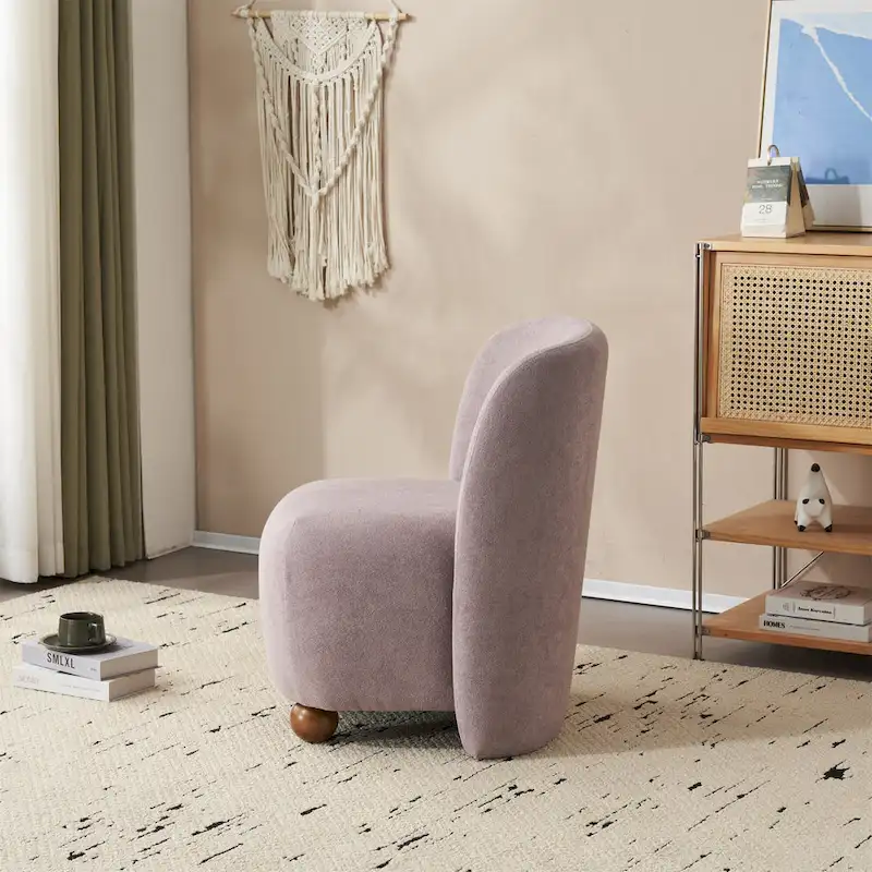 '- Eliana Modern Teddy Fabric Accent Chair with Curved Backrest and Legs
