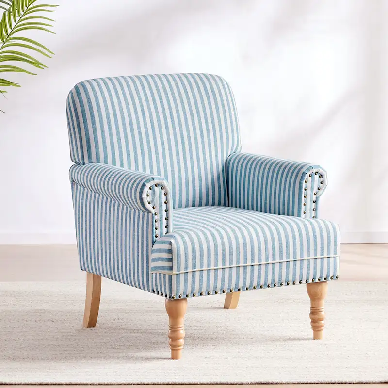 Rolled Armchair Accent Chair Set of 2 Blue/ Grey/ Brown