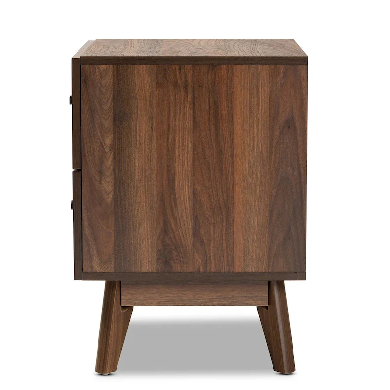 Mid-Century Modern Walnut Finished Wood 2-Drawer Nightstand