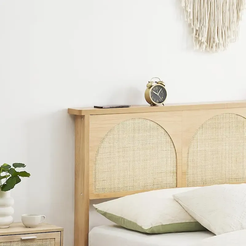 Bed Frame with Natural Rattan Headboard