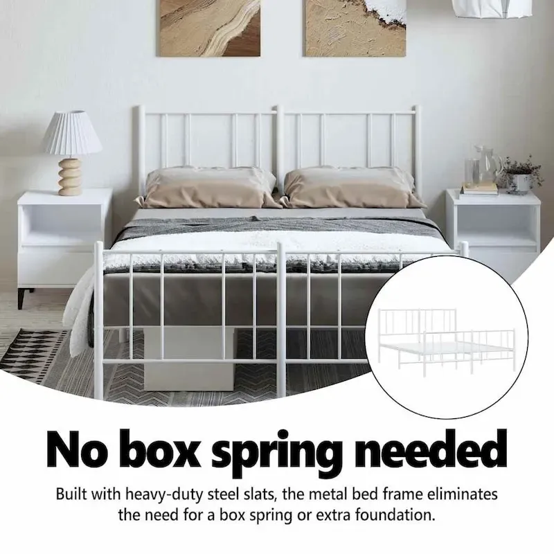 vidaXL Metal Bed Frame with Headboard, No Mattress