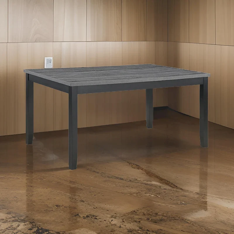 Drake 6 Piece Dining Table Set, 4 Chairs, Bench, Gray Fabric, Black Wood