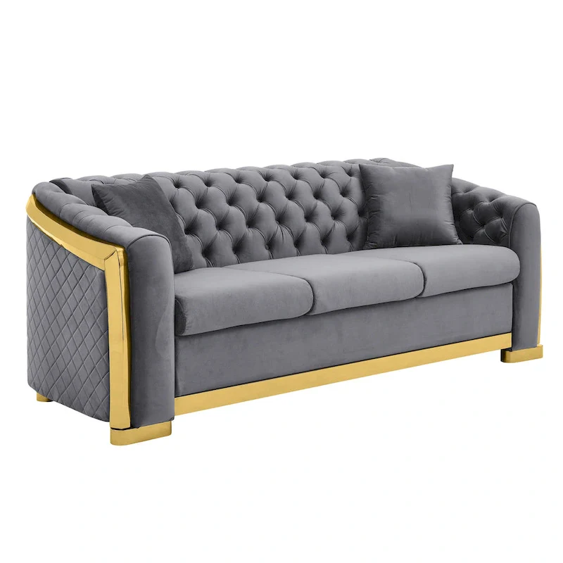 84  Luxury Chesterfield Velvet Sofa with Gold Trim
