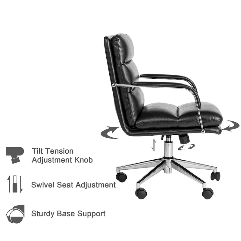 PU Leather Swivel Office Chair with Bamboo Armrests – Cocoa / Brown / Black, Mid-Back, Single User