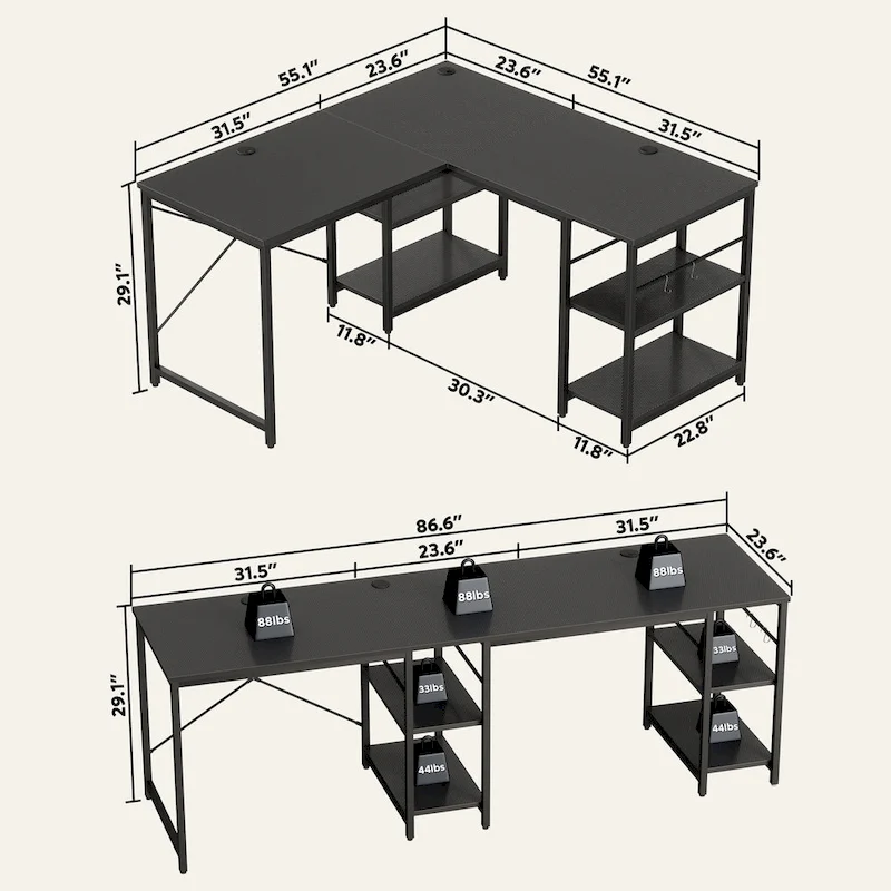 95.2 Inch L Shaped Desk with Shelves Home Office Computer Desk