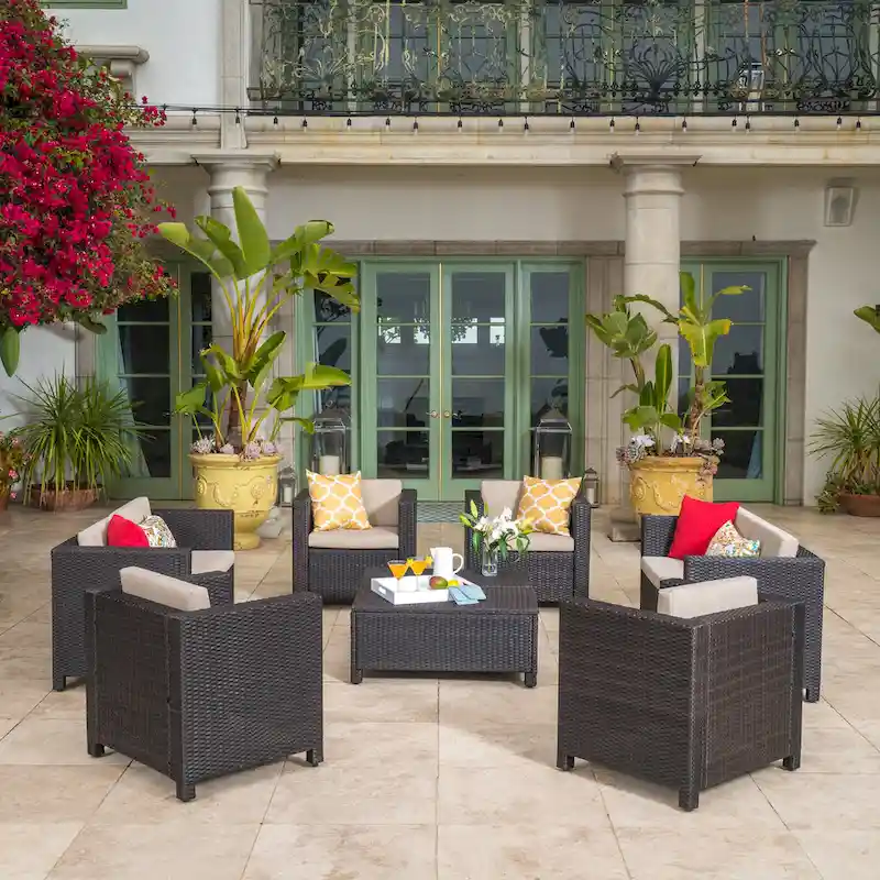 Puerta Outdoor 8-piece Wicker Sofa Chat Set with Cushions by Christopher Knight Home