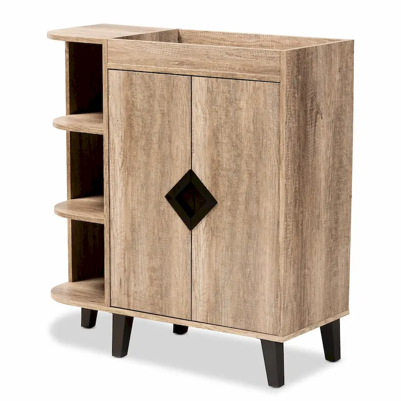 Rustic Oak 2-Door Shoe Storage Cabinet