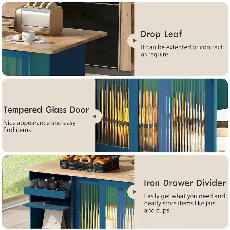 Folding Kitchen Cart with LED Lights