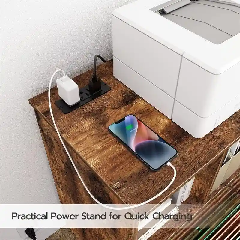 Mobile Lateral Filing Cabinet with Charging Station - 14.2D x 31.5W x 26.6H