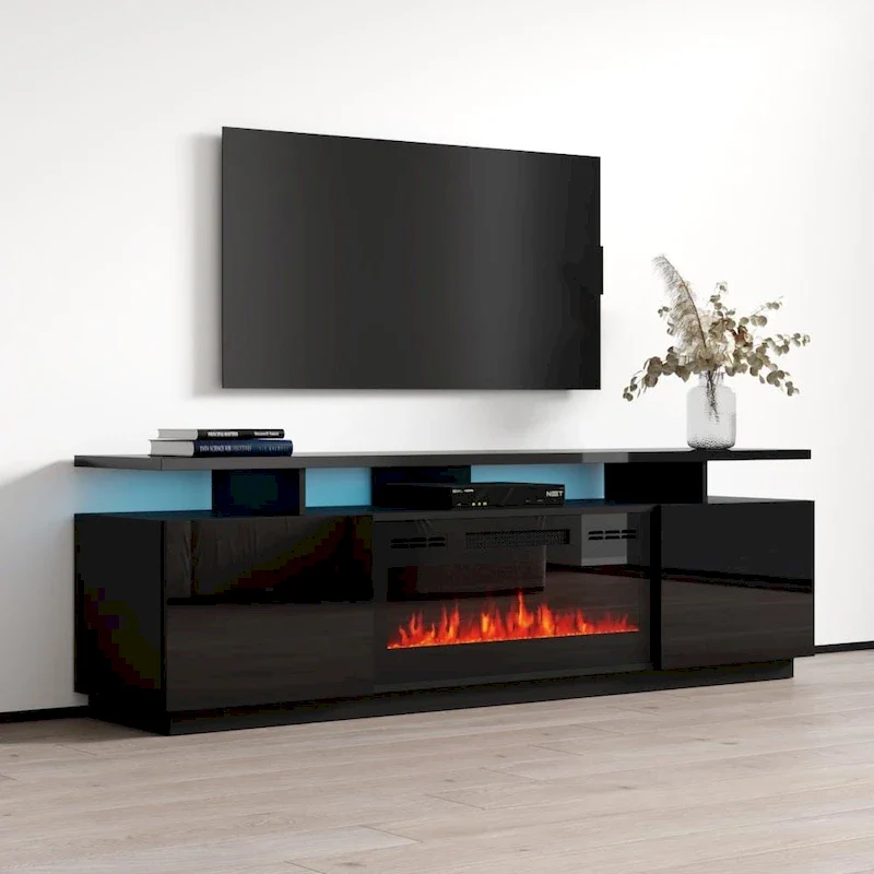 Modern TV Stand with Electric Fireplace Insert