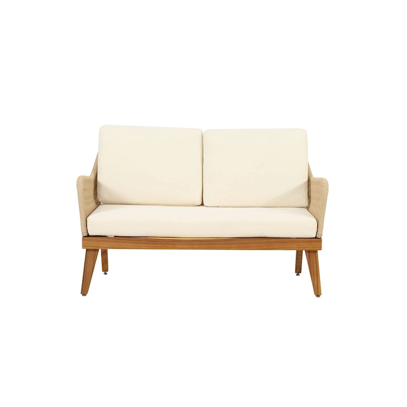 Oud 4pc Outdoor Sofa Set, Woven Rope Design, Natural Brown Acacia Wood