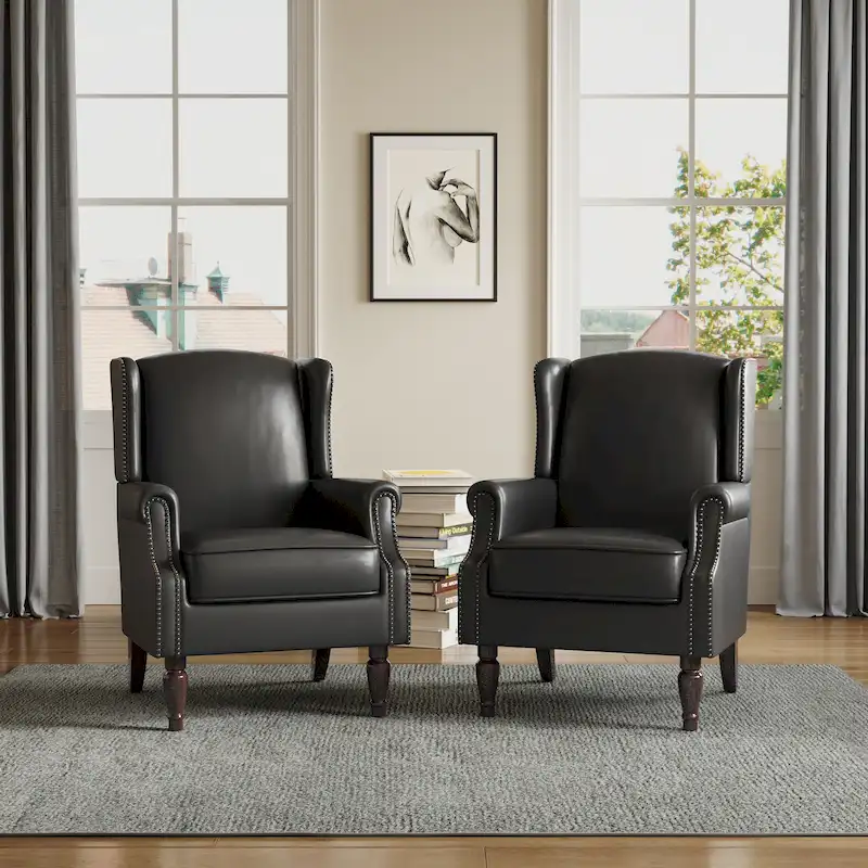 Traditional Nailhead Trim Armchair Accent Chairs Set of 2