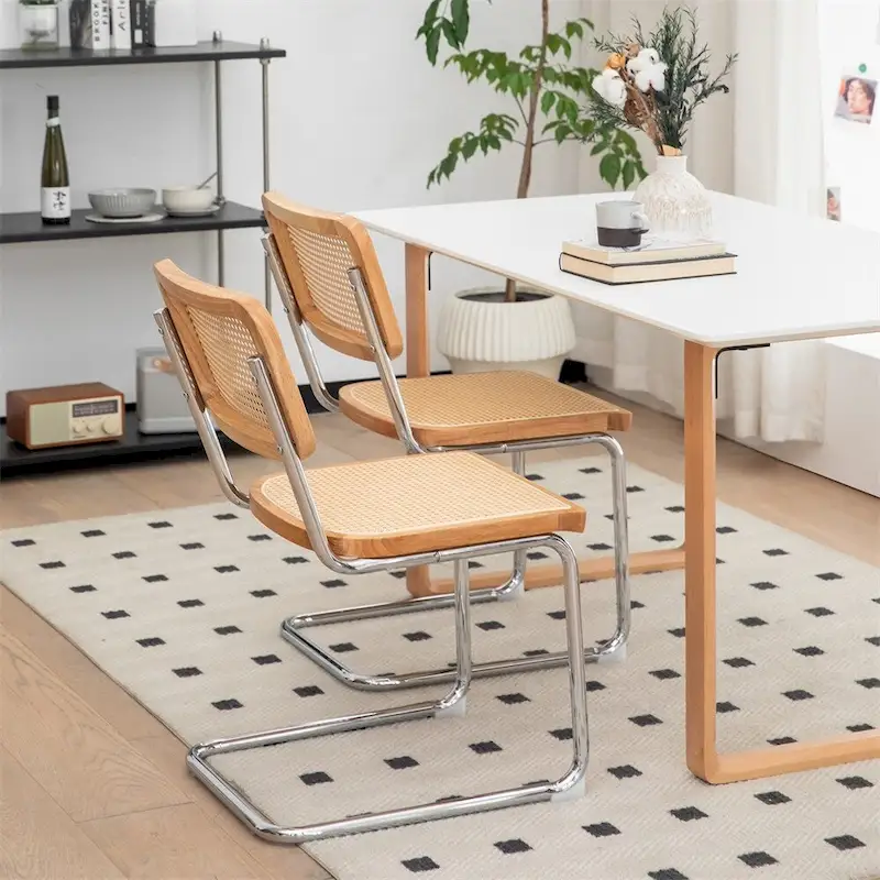 Dining Chairs,Velvet Rattan Side Accent Chairs with Chrome Legs,2 PCS