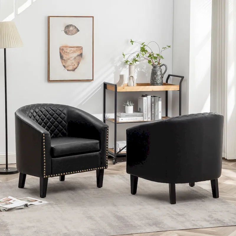 KINWELL 29  PU Faux Leather Club Armchair with Nailheads, Set of 2