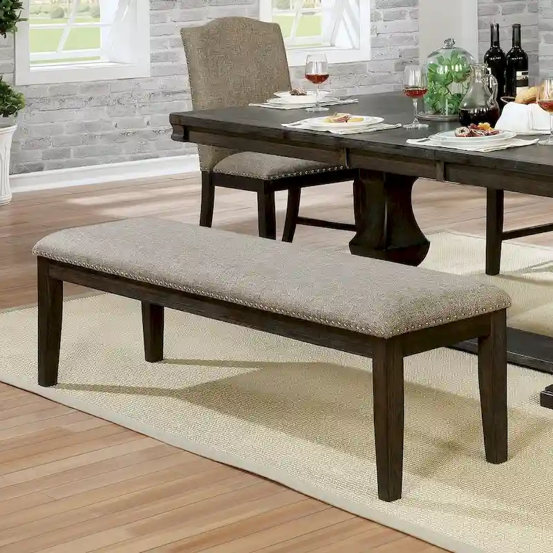 Espresso & Grey Farmhouse Dining Bench, Seats 2–3