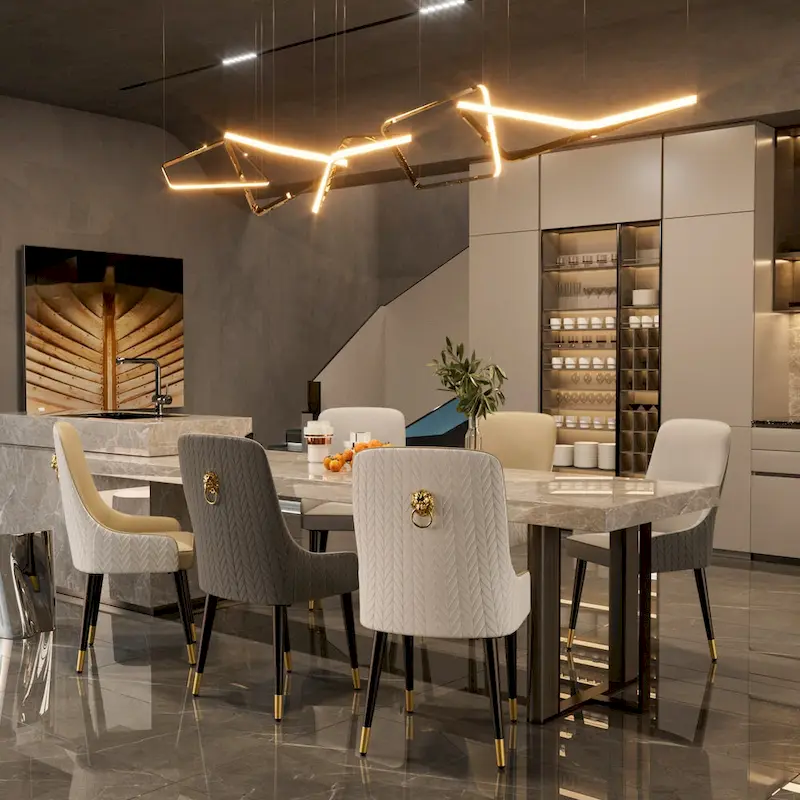 Modern PU Leather Set of 2 Dining Chairs with Metal Legs - 17x17x36